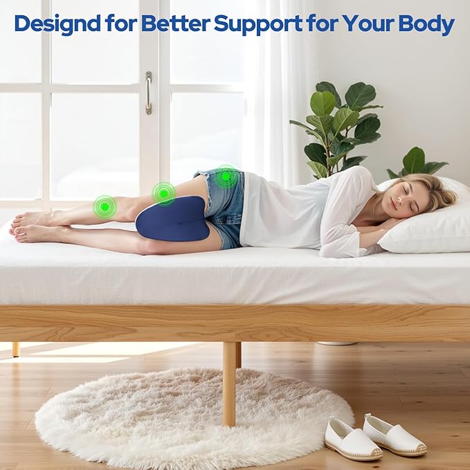 Knee Pillow for Side Sleepers, Leg Pillow for Side Sleeping, Heart-Shape Memory Foam Knee Wedge Pillow, Leg Elevating Pillow for Knees, Hip, Joints, Between Legs, Blue