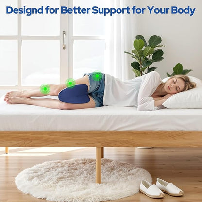 Knee Pillow for Side Sleepers, Leg Pillow for Side Sleeping, Heart-Shape Memory Foam Knee Wedge Pillow, Leg Elevating Pillow for Knees, Hip, Joints, Between Legs, Blue