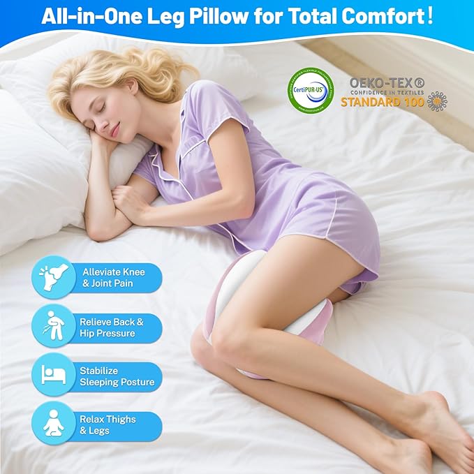Knee Pillow for Side Sleepers, Leg Pillow with Washable Cover, Memory Foam Leg Pillow for Side Sleeping, Heart-Shape Cushion for Hip, Back & Sciatica Pain Relief, Pink