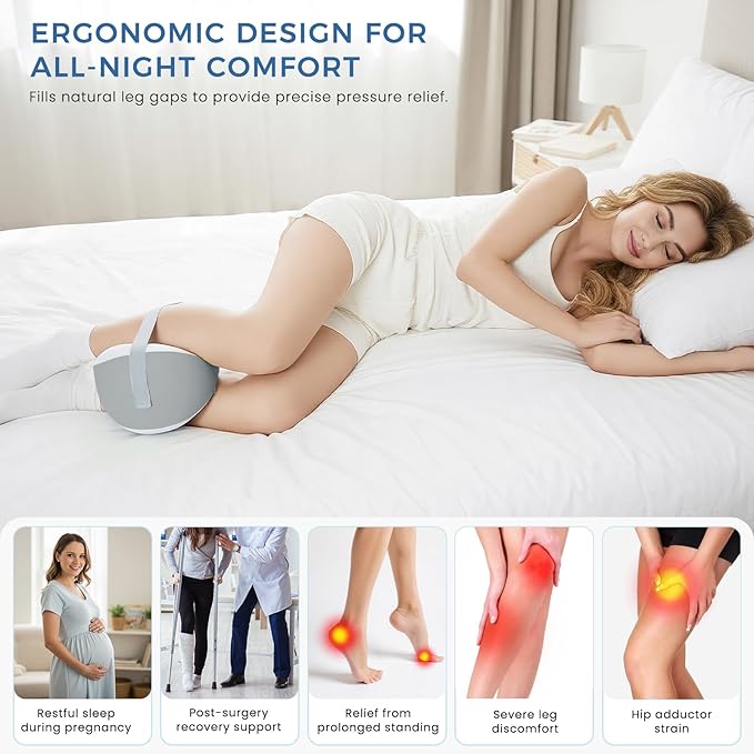 Knee Pillow for Side Sleepers, Leg Pillow for Side Sleeping, Hip, Sciatica & Lower Back Pain Relief, with Contoured Memory Foam & Non-Slip Strap for All-Night Support