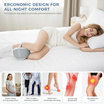 Knee Pillow for Side Sleepers, Leg Pillow for Side Sleeping, Hip, Sciatica & Lower Back Pain Relief, with Contoured Memory Foam & Non-Slip Strap for All-Night Support
