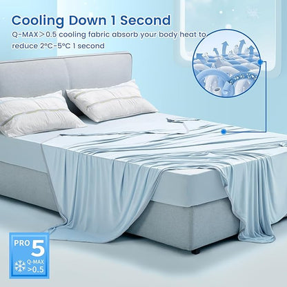 PHF Double Cooling Blanket for Hot Sleepers Queen Size, Arc-Chill Q-Max>0.5 with Double Cooling, Summer Blanket Absorbs Heat to Keep Cool All Night for Night Sweats (Ice Blue, 90''x90'')