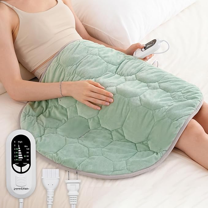immtree Weighted Heating Pad for Period Cramps, 29" x 24" Extra Large Electric Heated Pads 7 lbs, Back Shoulder Knee Abdomen Pain Relief, Soft Warm Heavy Lap Blanket, Christmas Gift, Grey Green
