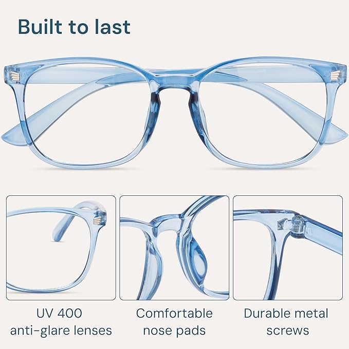 Blue Light Blocking Glasses - Fashion Square Eyeglasses, Anti UV Ray Computer Gaming Glasses Blue Blockers for Women/Men