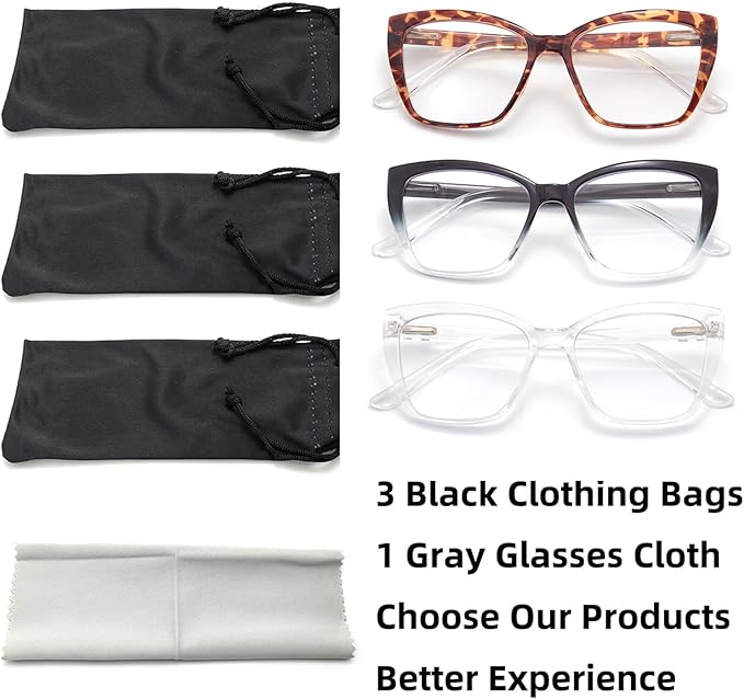 3-Pack Reading Glasses for Women, Oprah Style Frame Spring Hinge Readers Blue Light Blocking Glasses
