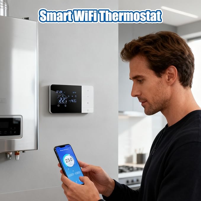 Smart WiFi Thermostat - Heat & Cool Temperature Controller With Touchscreen | APP & Voice Control Thermostatt For Home Automation | Digital Programmable Thermostat For House RV Hotel | Energy Saving C
