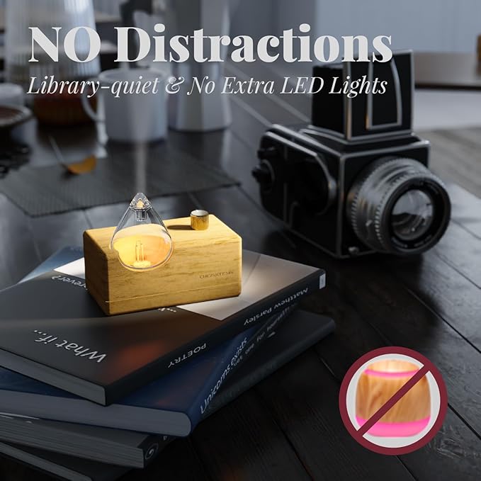 Waterdrop Glass Essential Oil Diffuser with Handmade Wood Base for Aromatherapy, Waterless Scent Diffuser for Yoga Home Office, Portable & Cordless Oil Nebulizer with LED & Timer, Gift of Fragrance