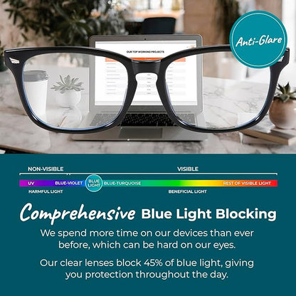 100% Blue Light Blocking Glasses - Better Sleep Anti Eye Strain Protection - Computer Gaming Women Men