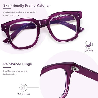 Madison Avenue Oversized Blue Light Blocking Glasses for Women Fashion Blue Light Blockers Anti Eyestrain & UV Protection Computer Eyeglasses (Transparent Purple)