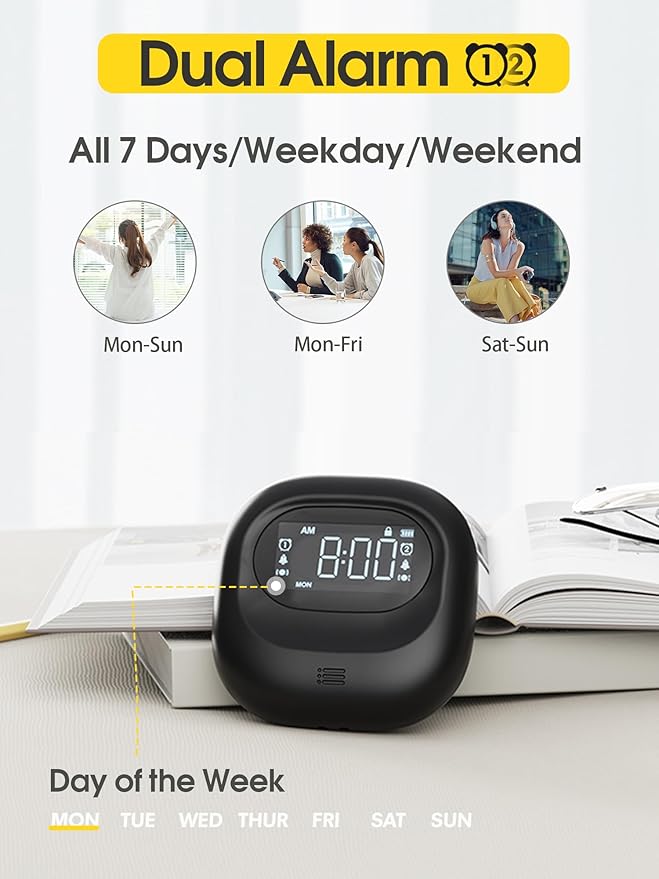Roxicosly Vibrating Alarm Clock for Heavy Sleepers, Super Strong Adjustable Vibration Bed Shaker Clock Under Pillow for Hearing Impaired Deaf, Cordless, Small, USB Rechargeable for Travel