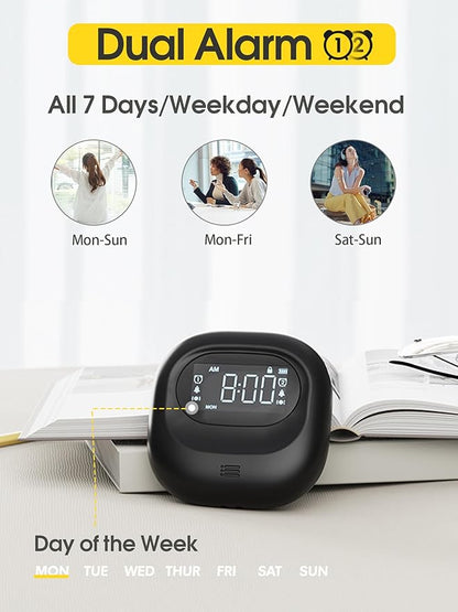 Roxicosly Vibrating Alarm Clock for Heavy Sleepers, Super Strong Adjustable Vibration Bed Shaker Clock Under Pillow for Hearing Impaired Deaf, Cordless, Small, USB Rechargeable for Travel