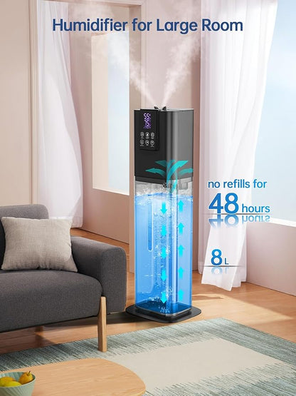8L Smart Humidifiers for Bedroom Large Room, 2.1Gal Cool Mist Top Fill Diffuser Ambient Light, App & Remote Control, 3 Mist Modes, Quiet Humidifier for Home Office Plant (Black)