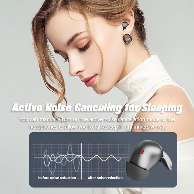ANC Noise Cancelling Sleep Earbuds Ear Buds Sleeping Earphones Headphones for Side Sleepers, Wireless Bluetooth Comfortable Invisible Mini Small Tiny Hidden Discreet Earbuds for Small Ear Canals Work