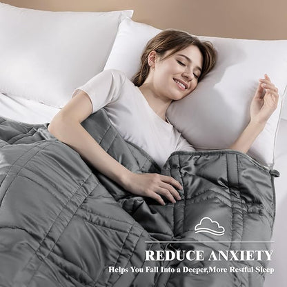 LBRO2M Cooling Weighted Blanket 30 lbs 88" X 87" with One Cooling Side, Flannel Heavy Blanket with Glass Beads, Soft Thick Comfort Blankets for Adults Bed Heavy Blanket, Gray