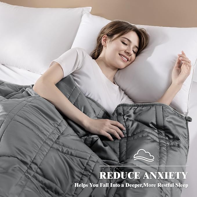 LBRO2M Cooling Weighted Blanket 20 lbs 88" X 87" with One Cooling Side, Flannel Heavy Blanket with Glass Beads, Soft Thick Comfort Blankets for Adults Bed Heavy Blanket, Gray