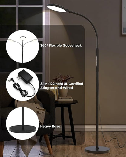Light Therapy Lamp 11000 Lux, Full Spectrum LED UV-Free Sunlight Lamp with 10 Adjustable Brightness & 5 Color Temperatures, 3 in 1 Light Therapy Floor Lamp for Home Office, Black