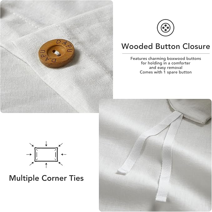 DAPU Linen Duvet Cover Set - French Linen Cotton Blend Natural Flax Soft Breathable Bedding 3 Pcs Set - 1 Duvet Cover 2 Pillowcases (Off-White/Cotton Linen, Full/Queen)