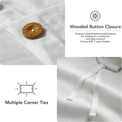 DAPU Linen Duvet Cover Set - French Linen Cotton Blend Natural Flax Soft Breathable Bedding 3 Pcs Set - 1 Duvet Cover 2 Pillowcases (Off-White/Cotton Linen, Full/Queen)