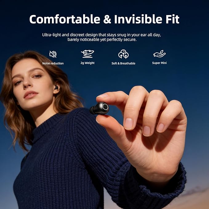 Mini Wireless Sleep Earbuds for Small Ears – Invisible, Low Profile Sleep & Work Earbuds, Tiny Discreet in-Ear Headphones, Discreet in-Ear Earphones for Small Ear Canals (Skin)