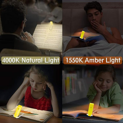 BIGLIGHT Amber Book Reading Light, LED Clip on Book Lights, Reading Lights for Books in Bed, Small Book Light for Kids, USB Rechargeable, 2 Brightness Adjustable for Eye Protection, Yellow