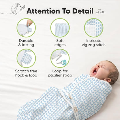 3-Pack Organic Baby Swaddle Sleep Sacks - Swaddles for Newborns, Infant 0-3 Months, Baby Girls, Boys, Soft & Snug Newborn Sleep Sack, Nursery Swaddling Blankets (Storm, OS)