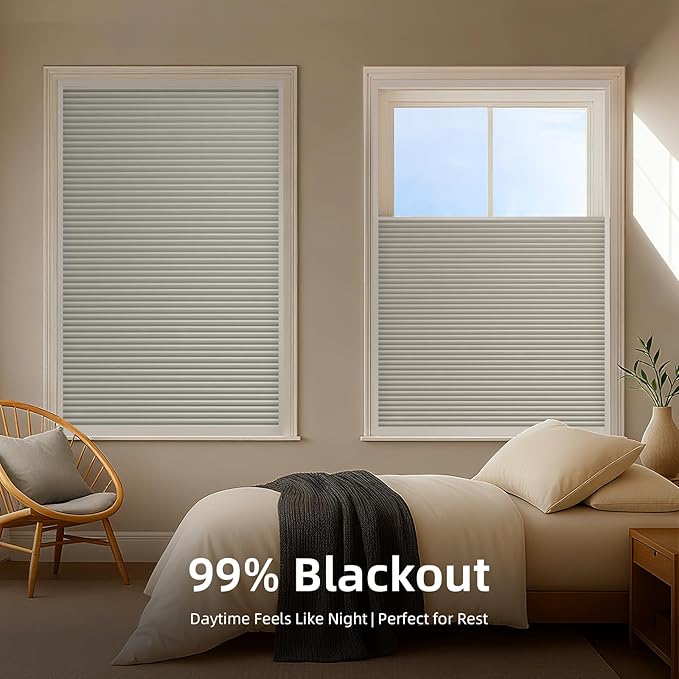 ZSTARR Motorized Skylight Shades Blackout Cellular Honeycomb Electric Blinds with Solar Panel Cordless Rechargeable with Remote for Roof and Slanted Windows (Blackout Earth Grey)