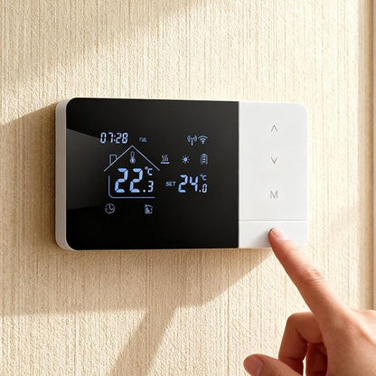 Smart Home Thermostat – WiFi Heat and Cooling Controller, Voice and App Operated, Touch Panel Display | TemperaturesRegulator for Indoor Living, Bedroom, Bathroom, Room Climate Control, Energy Saving