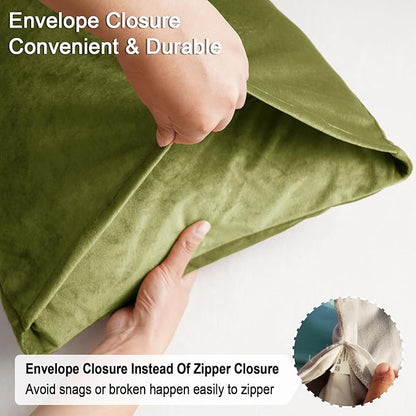 PHF Super Soft Velvet Pillowcases Standard Size, No Insert, 2 Pack Luxury Cozy Warm Pillow Shams Covers with Envelope Closure, 20" X 26" Cozy Fuzzy Flannel Pillow Case, Olive Green