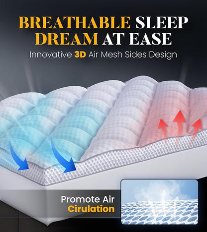 3 Inch Ultra-Fluffy Memory Foam Mattress Topper Full XL for Back Pain, Extra Soft Pillow Top Full XL Mattress Topper with 4X Support, Mattress Pad with Breathable Air Mesh Sides, 6-21'' Deep Pocket