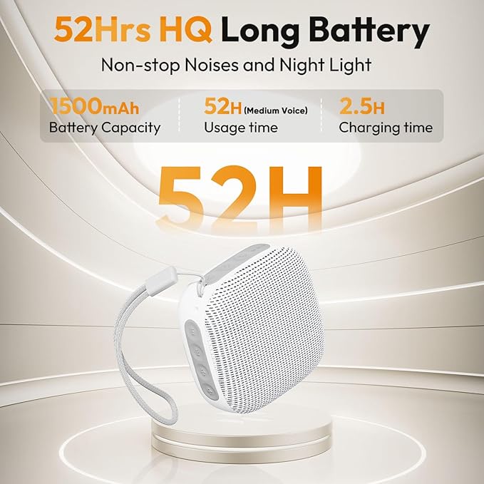 White Noise Sound Machine for Sleeping Adults – with Amber Breathing Night Light, Headphone Jack, 20 Non-Looping Sounds, 52-Hour Battery, Timer & Memory (White)
