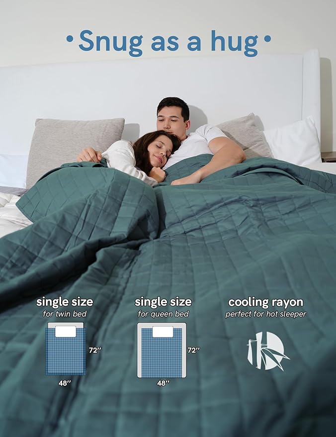 YnM Cooling Weighted Blanket for Adults, 15lbs Heavy Bed Throw for One Person of 140lbs, Perfect for Hot Sleepers or Warm Climates with Rayon/Glass Beads(48x72 Inches,Twin/Full Bed, Sea Grass)