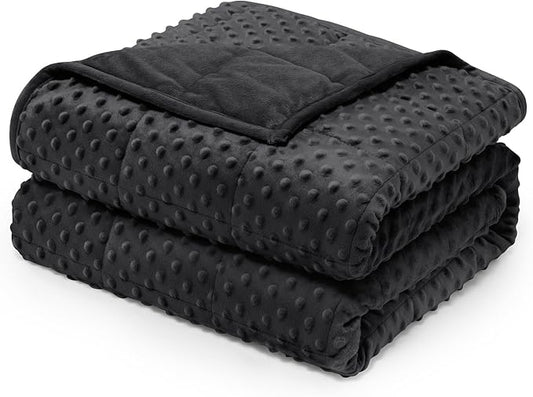 Wemore Minky Dot Weighted Blanket for Adults King Size 25 lbs, Soft Cozy Heavy Blanket for Bed and Couch, Breathable Blanket for All-Season with Glass Beads, Black 80 x 87 inches