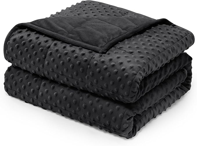 Wemore Minky Dot Weighted Blanket for Adults Twin Size 15 lb, Soft Heavy Blanket for Stress Relief and Sleep Promotion, Breathable Blanket for All-Season with Glass Beads, Black 60 x 80 inches