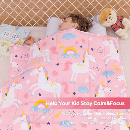 Sivio Weighted Blanket | 100% Cotton & Premium Glass Beads | 36"x 48" 5lbs | Washable Breathable Heavy Cooling Blanket for Hot & Cold| Pink Unicorn