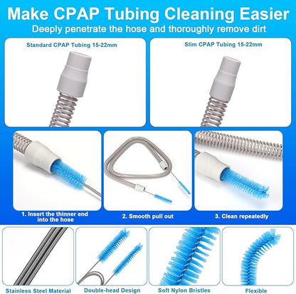 XANGNIER Cleaning Brush Kit for CPAP Mask,Standard 15mm-22mm Hose,Tube,Water Chamber,6.5 Ft Thick Hose Brush and Foldable Wash Basin for CPAP Machine Equipment Accessories Cleaner Supplies