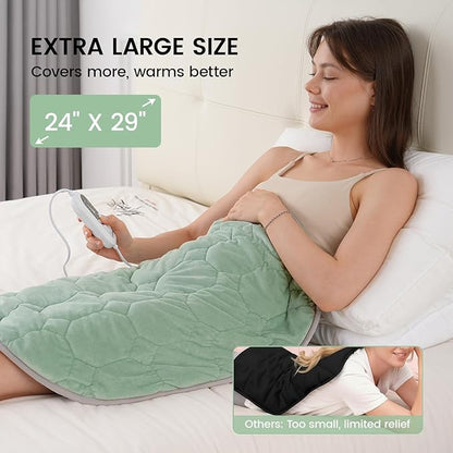 immtree Weighted Heating Pad for Period Cramps, 29" x 24" Extra Large Electric Heated Pads 5 lbs, Back Shoulder Knee Abdomen Pain Relief, Soft Warm Heavy Lap Blanket, Grey Green