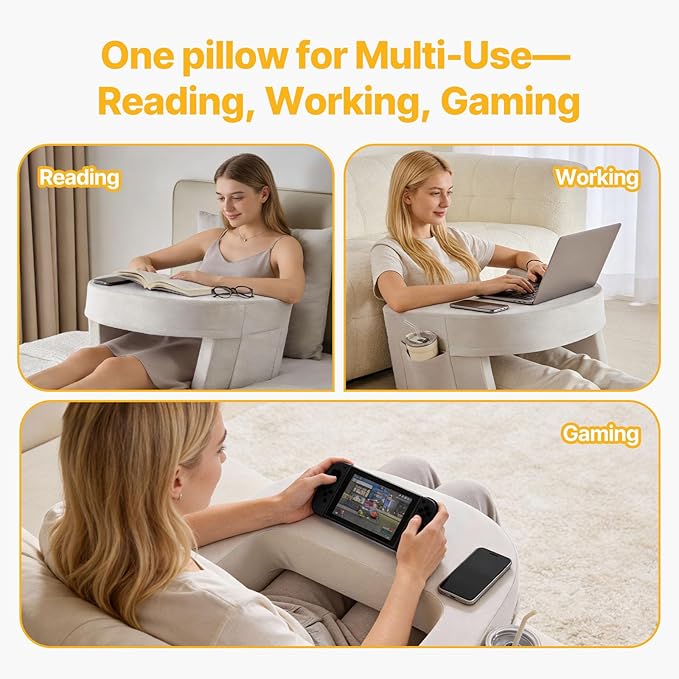 Sweetcrispy Reading Pillow for Gaming, Extra Large Laptop Pillow for Adult, Memory Foam Lap Desk Gaming Pillow for Reading, Working, Playing Games Grey