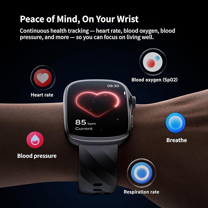 Smart Watch with Big Screen, Ultra HD 1.95" AMOLED Display (410×502 High Resolution) | 3ATM Waterproof | Heart Rate/Sleep Tracker | 130+ Sports/Fitness Modes, Bluetooth Calling, Smart Notifications