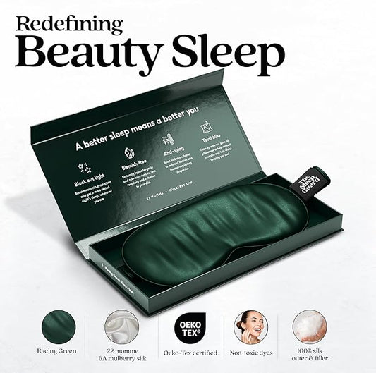 TheSleepGuard Pure Silk Sleep Mask [100% 6A Mulberry Silk, 22 Momme] Light Blocking Travel Essentials. Eye Masks for Sleeping. Black Oeko-Tex Blindfold. Eye Covers for Men & Women