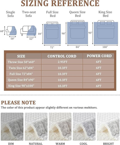 CAROMIO Heated Blanket Queen Size with LCD Dual Controller, Waffle Weave Fast Heating Electric Blankets, 10 Heat Levels & 1-12H Time Settings, ETL Certified, Machine Washable, Off White, 84" x 90"