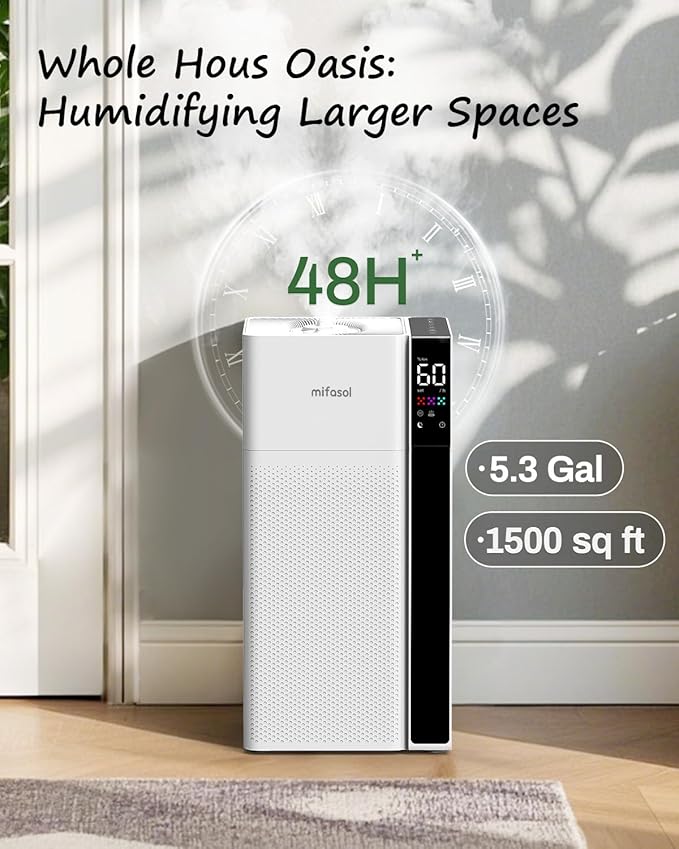 Mifasol Humidifier Large Room Warm and Cool Mist, 5.3Gal/20L Humidifiers for Home 1500 sq ft, Double Nozzles Whole House Humidifier, Humidifiers for Bedroom Plants Office Commercial Large Areas, White