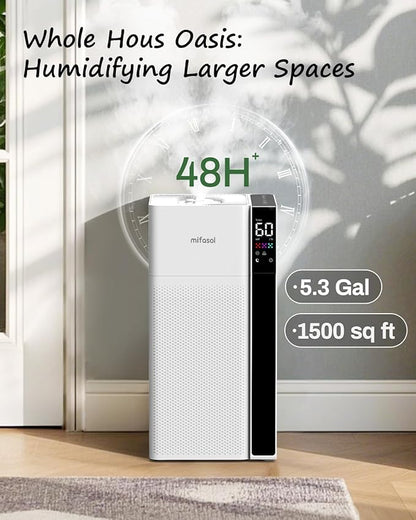Mifasol Humidifier Large Room Warm and Cool Mist, 5.3Gal/20L Humidifiers for Home 1500 sq ft, Double Nozzles Whole House Humidifier, Humidifiers for Bedroom Plants Office Commercial Large Areas, White