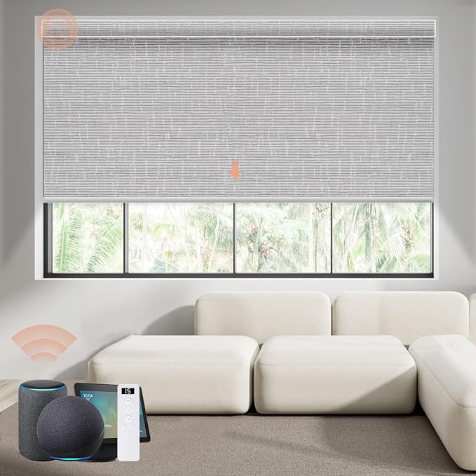 Motorized Blinds Roller Shade with Remote: Canisteo Automatic Smart Blind for Windows 100% Blackout, Electric Blinds Compatible with Alexa/Google Home/Apple Homekit, Customized Size, Cozy Smoke