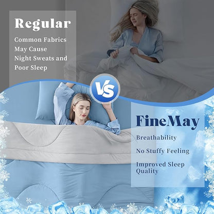 Cooling Comforter Twin Size, Double-Sided Cooling Blanket for Hot Sleepers & Night Sweats, Arc-Chill Q-Max > 0.4 Breathable Ice Blanket, Lightweight Cold Comforter (68''x90'', Light Blue)
