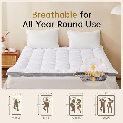 SAPHREAS 3 Inch Memory Foam Mattress Topper Queen Size, Extra Soft Pillow Top Mattress Pad with Breathable Air Mesh Sides, Back Pain Relief, Fluffy Shredded Foam Filled
