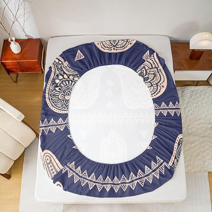 Hamsa Hand Kids Sheet King Size,Boho Lucky Hand of Fatima Bedding Set,Boys Girls Adults Room Decor,Mandala Flowers Geometric Abstract Blue Exotic Bed Sheet Set 4pcs(Fitted + Flat + 2 Pillowcases)