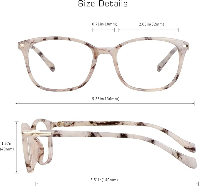 VisionGlobal Blue Light Blocking Glasses for Women, Anti Eyestrain, Computer Reading, TV Glasses, Stylish Square Frame, Anti Glare(Marble,+6.00 Magnification)