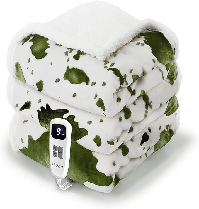 Heated Blanket Full Blanket - Fast Heating Electric Blanket, Soft Flannel Heated Full with 4 Time Settings,10 Heating Settings, Warm Gifts for Women & Mom & Grandma(72"x84"Cow Print Sage)