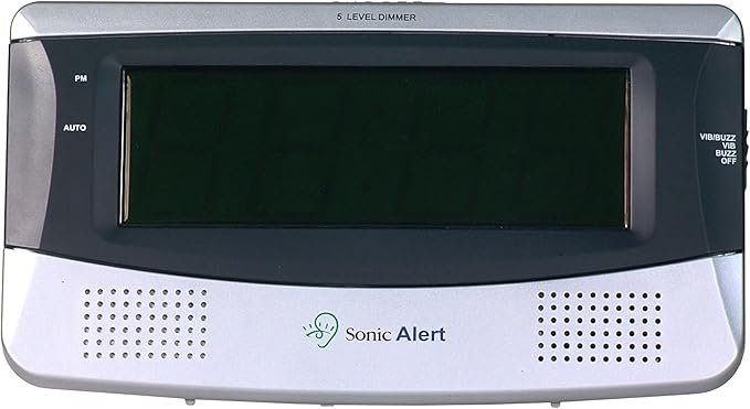 Sonic Alert Large Digital Clock, Loud Alarm Clock for Heavy Sleepers with Snooze, Full Range Brightness Dimmer, Outlet Powered Digital Clocks for Bedroom, Desk, Bedside, Shelf (gray) Silver
