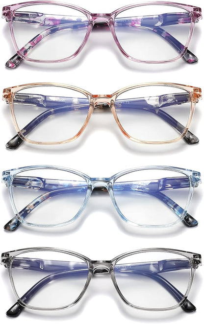 4 Pack Reading Glasses Blue Light Blocking for Women Men,Fashion Square Computer Readers with Spring Hinge,Anti Eyestrain Eyeglasses(2.25x)